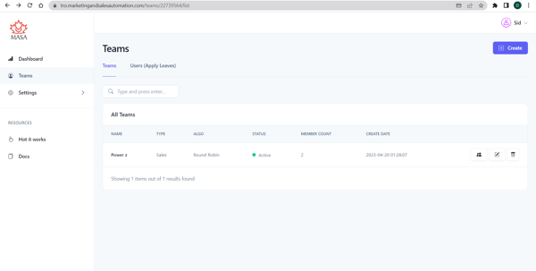 Team dashboard Team dashboard