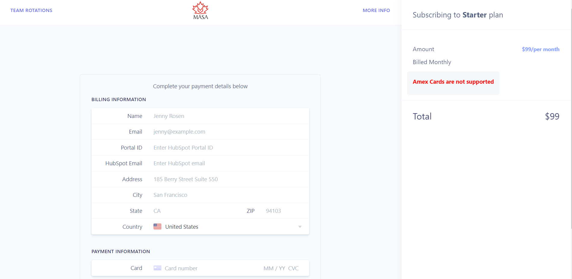 Billing page Billing page
